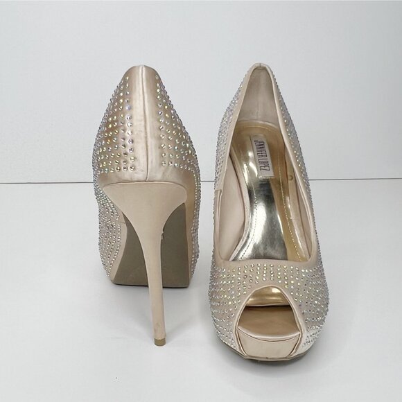 JENNIFER LOPEZ Iridescent Peep Toe Blush Gems Stiletto Heels 10 - Picture 3 of 9